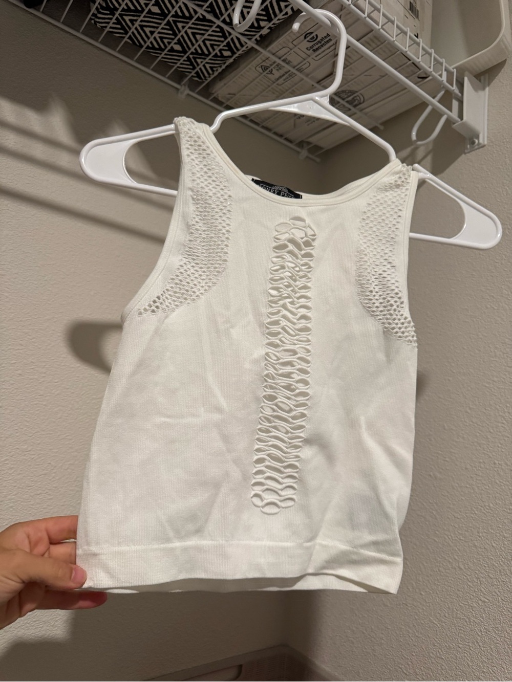 Women’s Cream Knit Racerback Tank with Crochet Panel